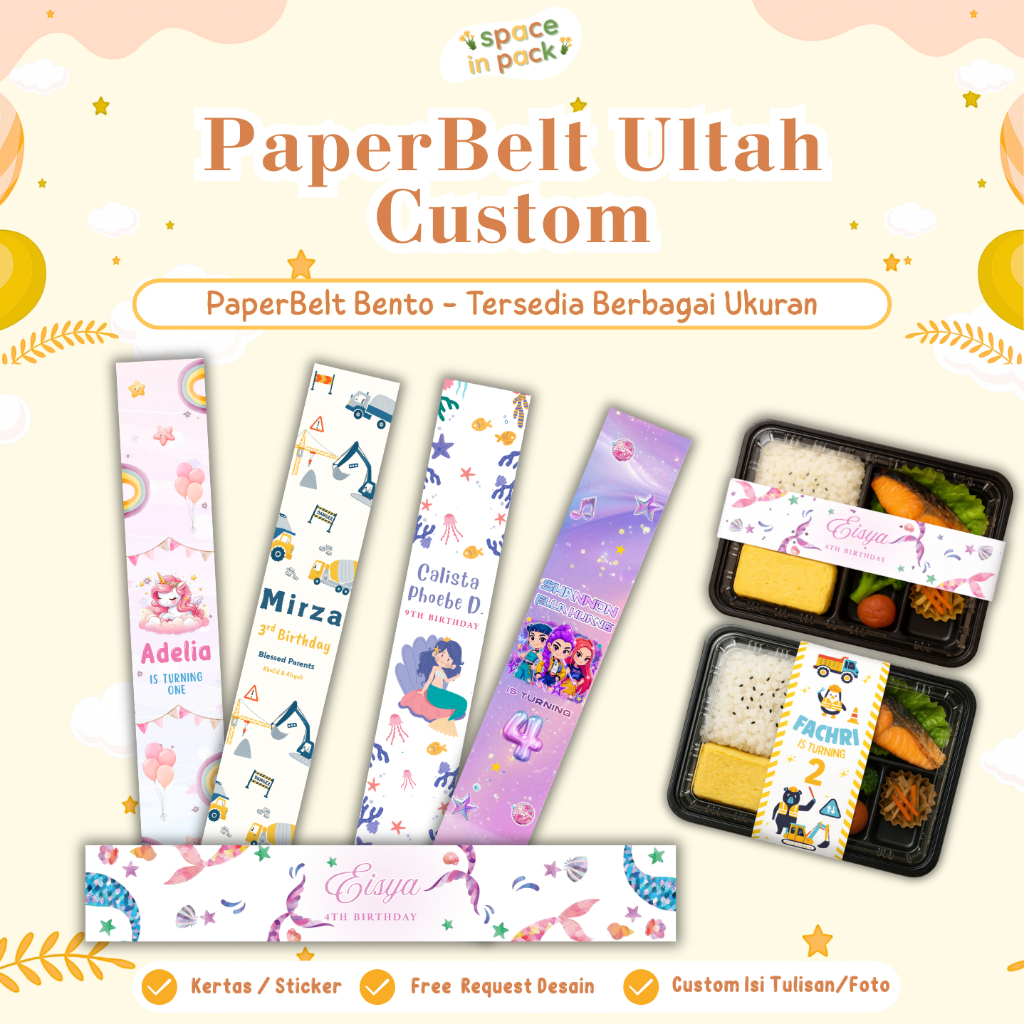 Spaceinpack - Paperbelt Ulang Tahun Custom / Label Box Makanan Ultah, Aqiqah, Khitan