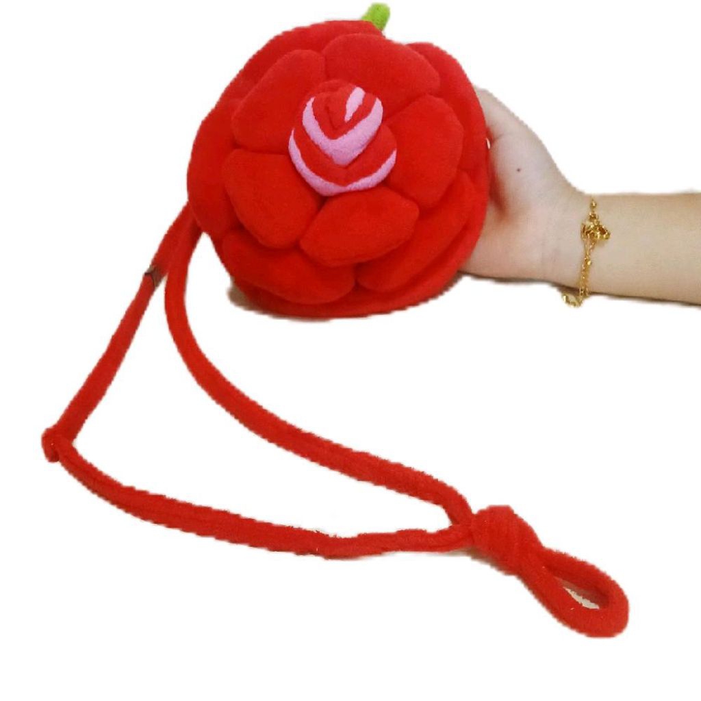 Preloved Tas Sling Anak Merah Motif Bulat Bunga Matahari