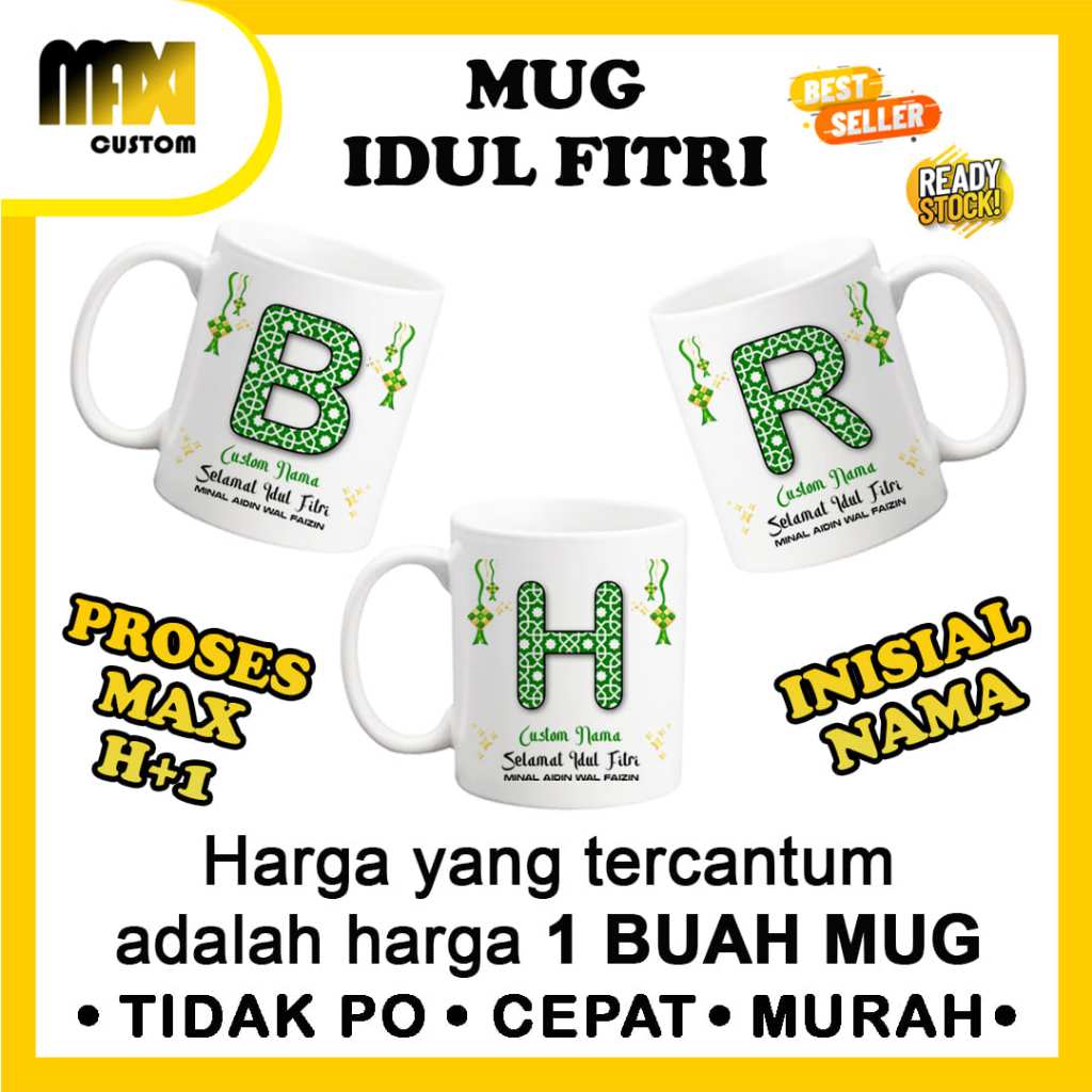 MUG INISIAL HARI RAYA IDUL FITRI / CETAK GELAS IDUL FITRI / CUSTOM GELAS IDUL FITRI / MUG CUSTOM