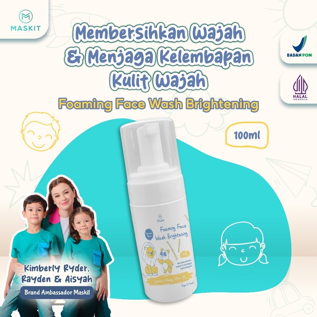 (ORIGINAL) MASKIT Kids & Baby Foaming Face Wash Brightening 100ml | Sabun Cuci Muka Bayi Anak