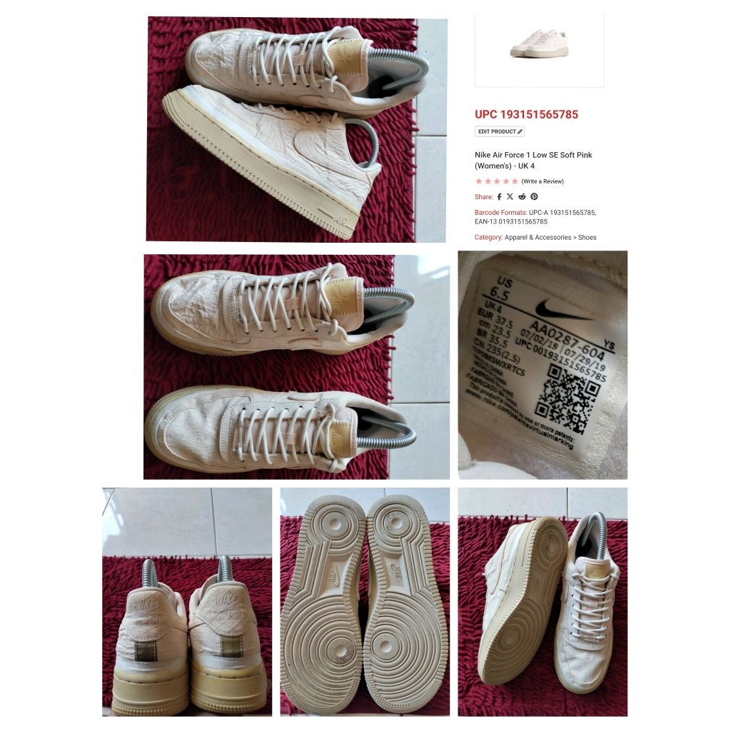 Sepatu Preloved Second Original Nike AF 1 Low SE Soft Pink
