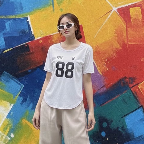 Kaos Oval Lengan Pendek/Kaos Polos Oval/Kaos Oval Motif Angka