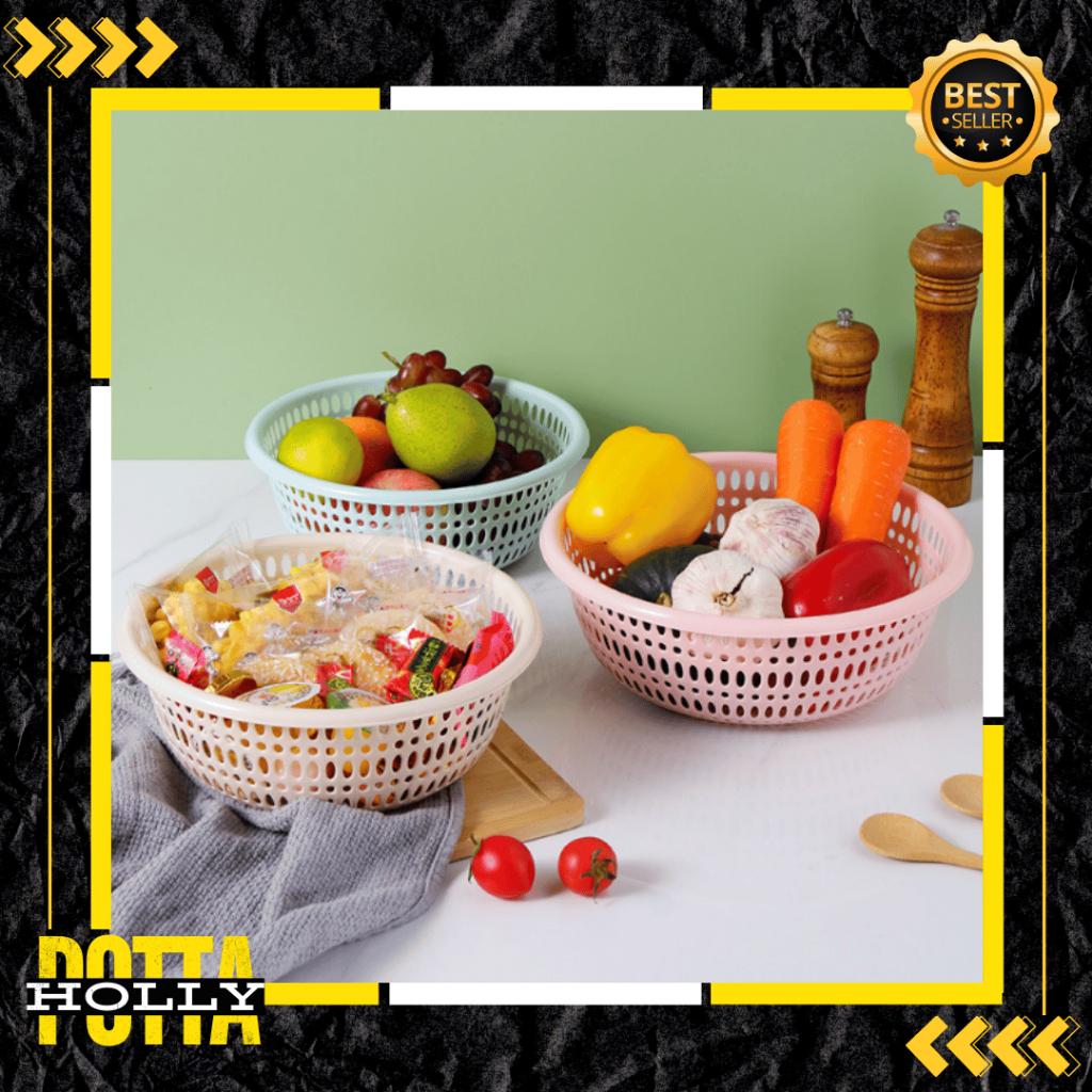 POTTAHOLLY | Keranjang Sayur Bulat Plastik Food Grade Modern / Keranjang Buah dan Sayur / Bakul Plas