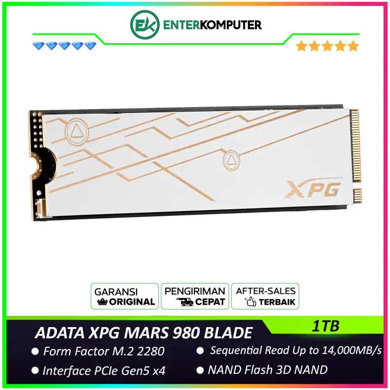 ADATA XPG MARS 980 BLADE 1TB PCIe Gen5 x4 - R 14000MB/S W 10000MB/S - SMAR-980B-1TCS