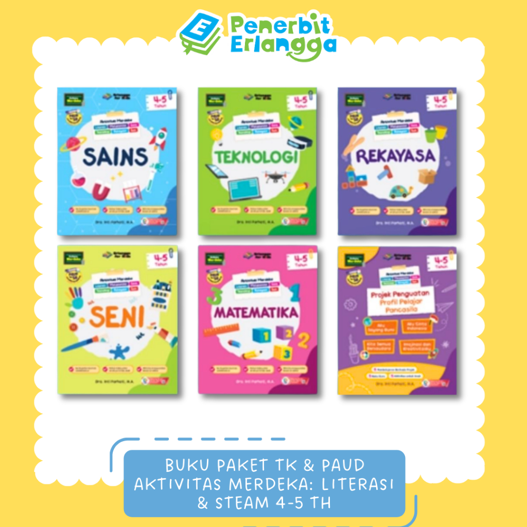 [Erlangga Official] Buku Paket Tk/Paud: Paket Aktivitas Merdeka: Literasi & Steam Isi 6 Buku Usia 4-