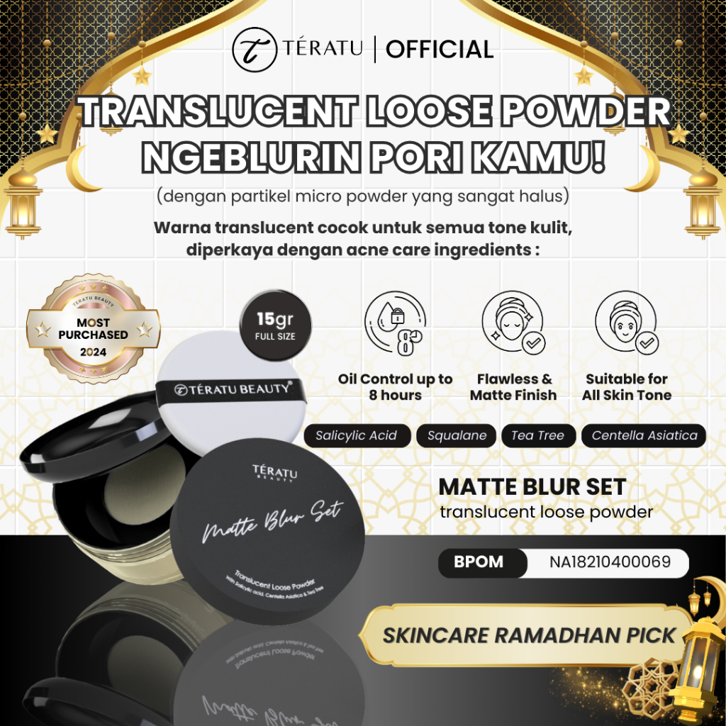 [HIGH DEMAND] TERATU BEAUTY 15 gr Matte Blur Set Translucent Loose Powder with Salicylic Acid, Centella Asiatica, Tea tree