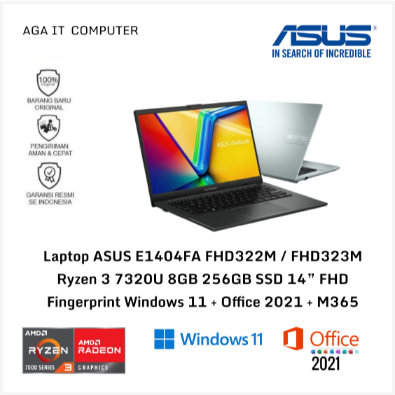Laptop ASUS E1404FA FHD322M / FHD323M Ryzen 3 7320U 8GB 256GB SSD 14” FHD Fingerprint Windows 11 + O