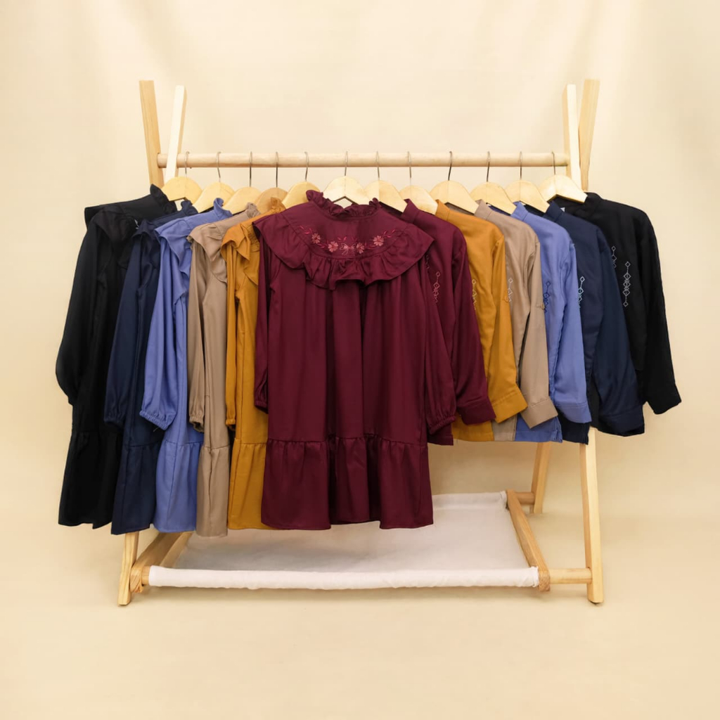 Afnan Couple Set Baju Muslim Anak 1-10 tahun polos koko panjang tunik bordir lebaran tk sd adik kaka