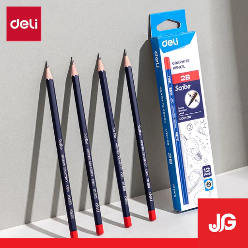 Deli Pensil Tulis 2B / Pensil Tulis Sekolah Warna Pekat / Pensil Tulis 2B