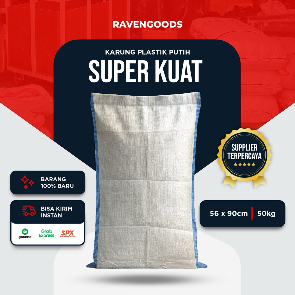 Karung Plastik 50kg Ukuran 56x90 cm Setara Karung 50kg Putih Tebal Baru Grosir