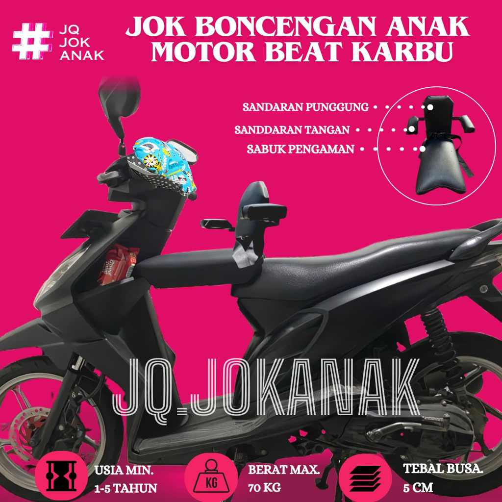 JQ.JOKANAK Jok Boncengan Anak Motor Beat Karbu Dengan Sandaran Punggung, Sandaran Tangan, &