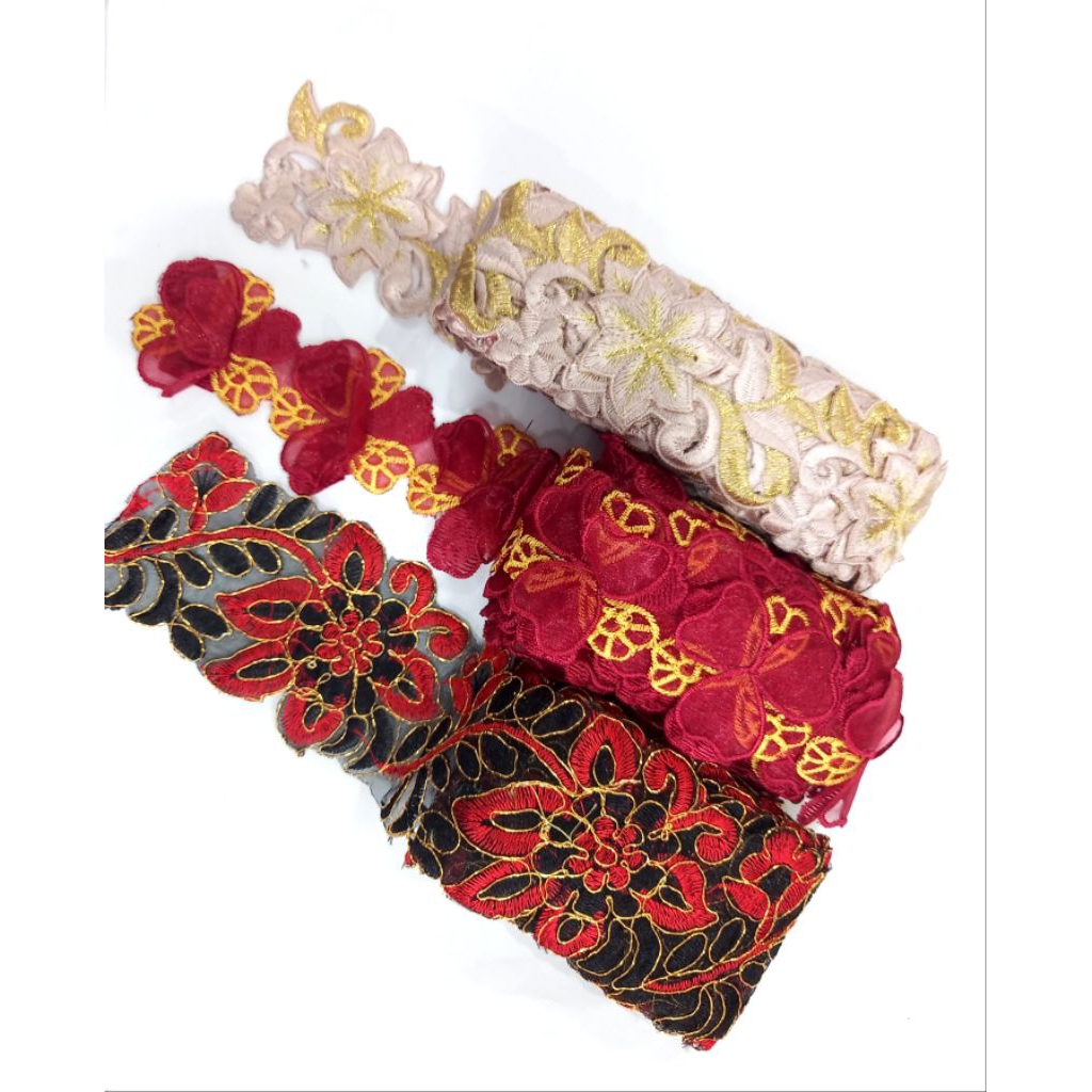 Renda kerancang/renda rol bordir/renda bunga besar/renda daun tempel/lace bordir murah [OBRAL]
