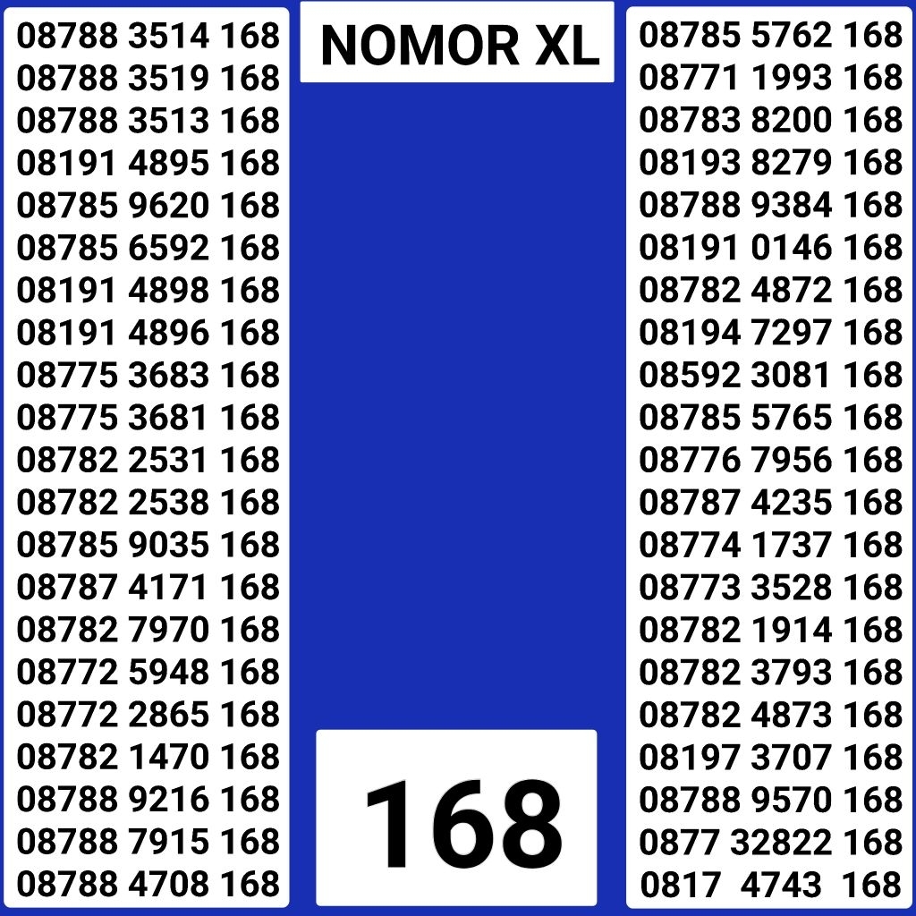 NOMOR CANTIK KARTU XL SERI 168 HOKI 168 169