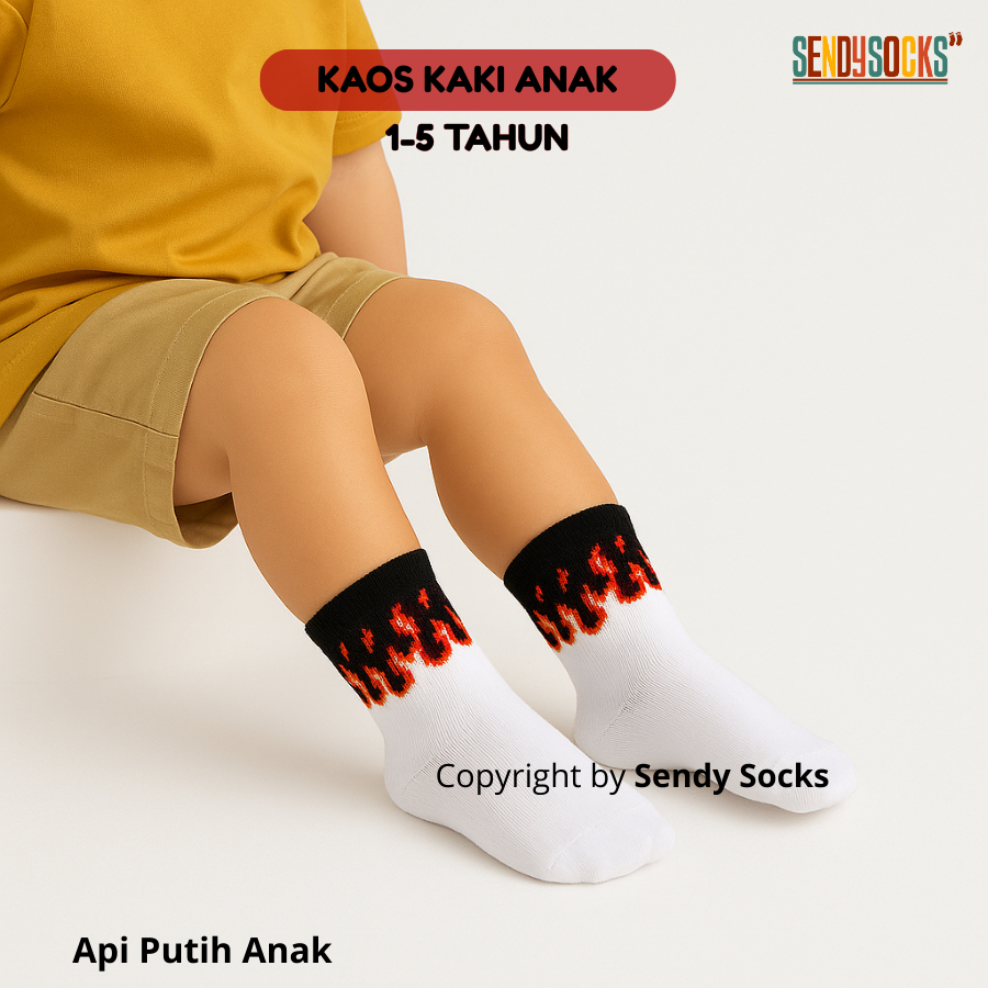 Kaos Kaki Anak Oldschool Motif Api Putih Panjang Katun Tebal 1-5 Tahun - Sendy Kaos Kaki