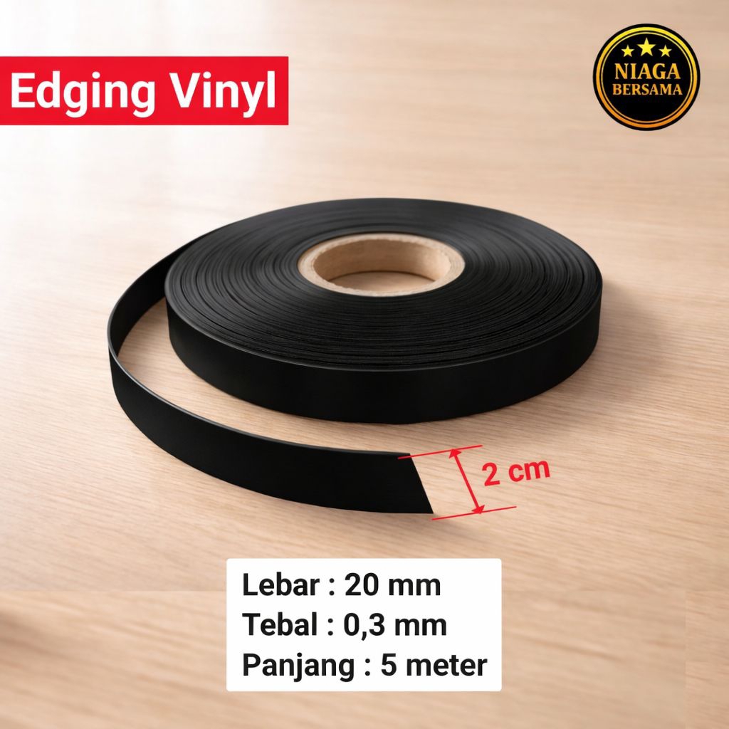 Edging Vinyl Hitam 20mm 5 Meter | List PVC Tepi Kayu MDF Furniture