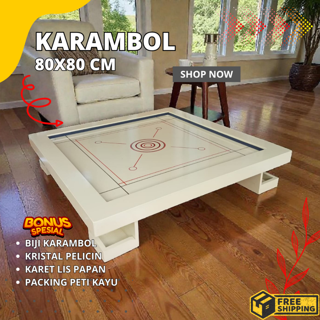 Papan Meja Karambol Kayu Plywood Meranti Tebal Ukuran 80X80 Set Lengkap