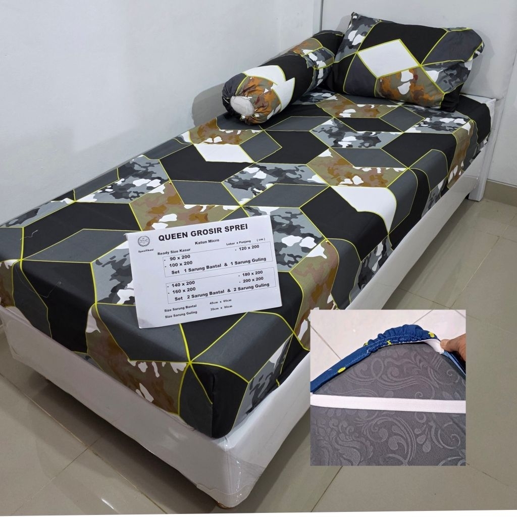 SPREI ANTI GESER DOUBLE KARET T20 cm Ukur 180 200 160 140 120 100 90 Set Sarung Bantal Guling