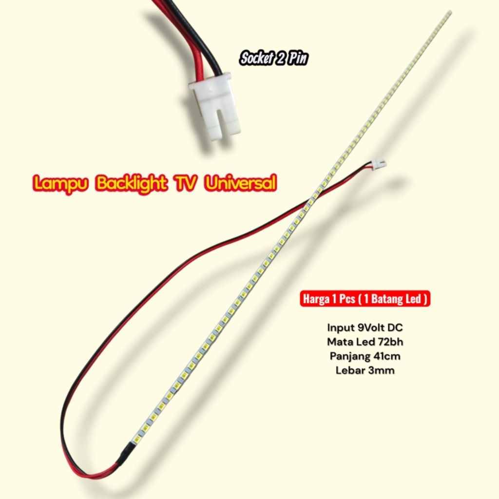 Lampu Backlight LED lidi Universal 9Volt Panjang 41cm 14-19inch