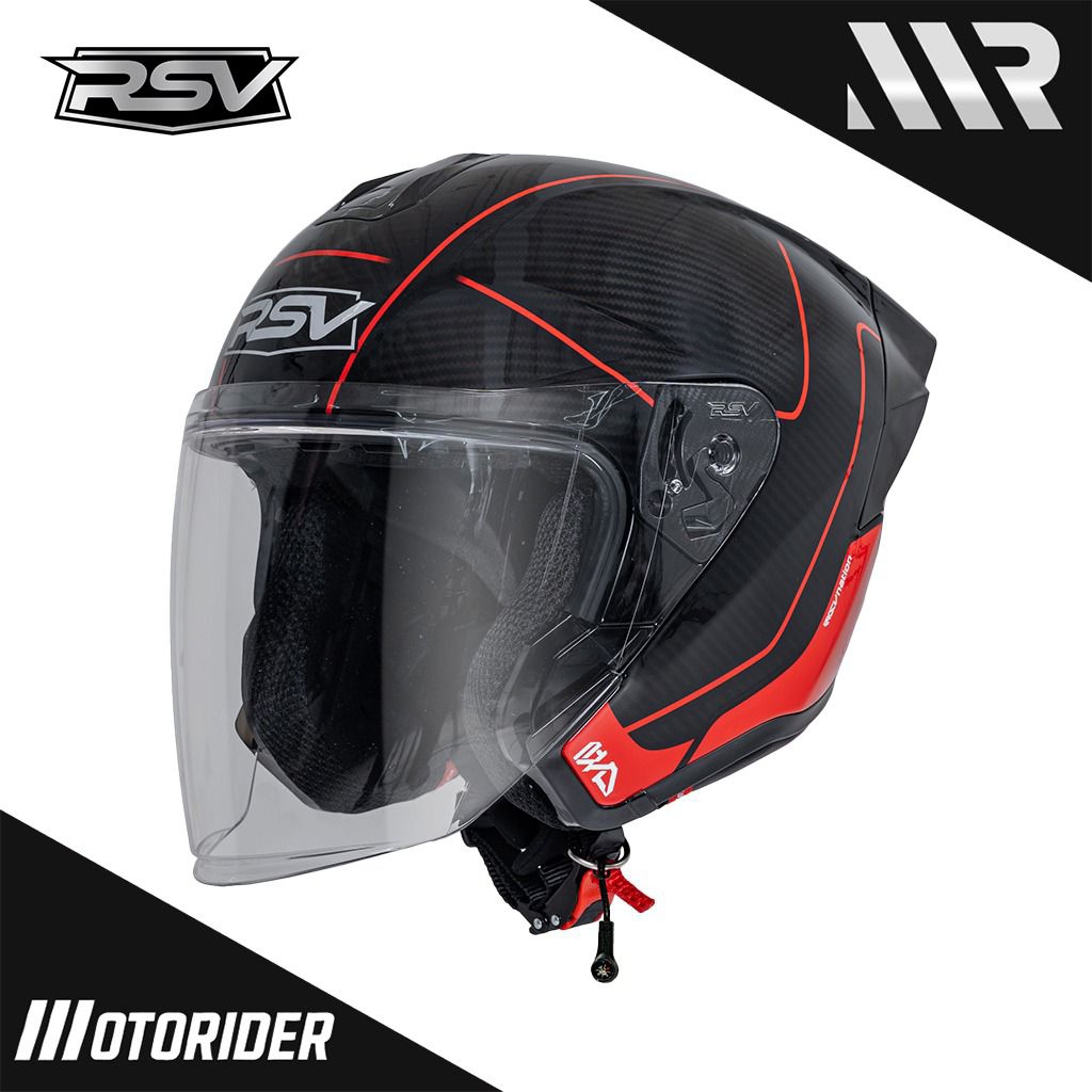 (ORI RSV) NEW HELM RSV WINDBREAKER CARBON RED LINE SINGLE VISOR HALF FACE