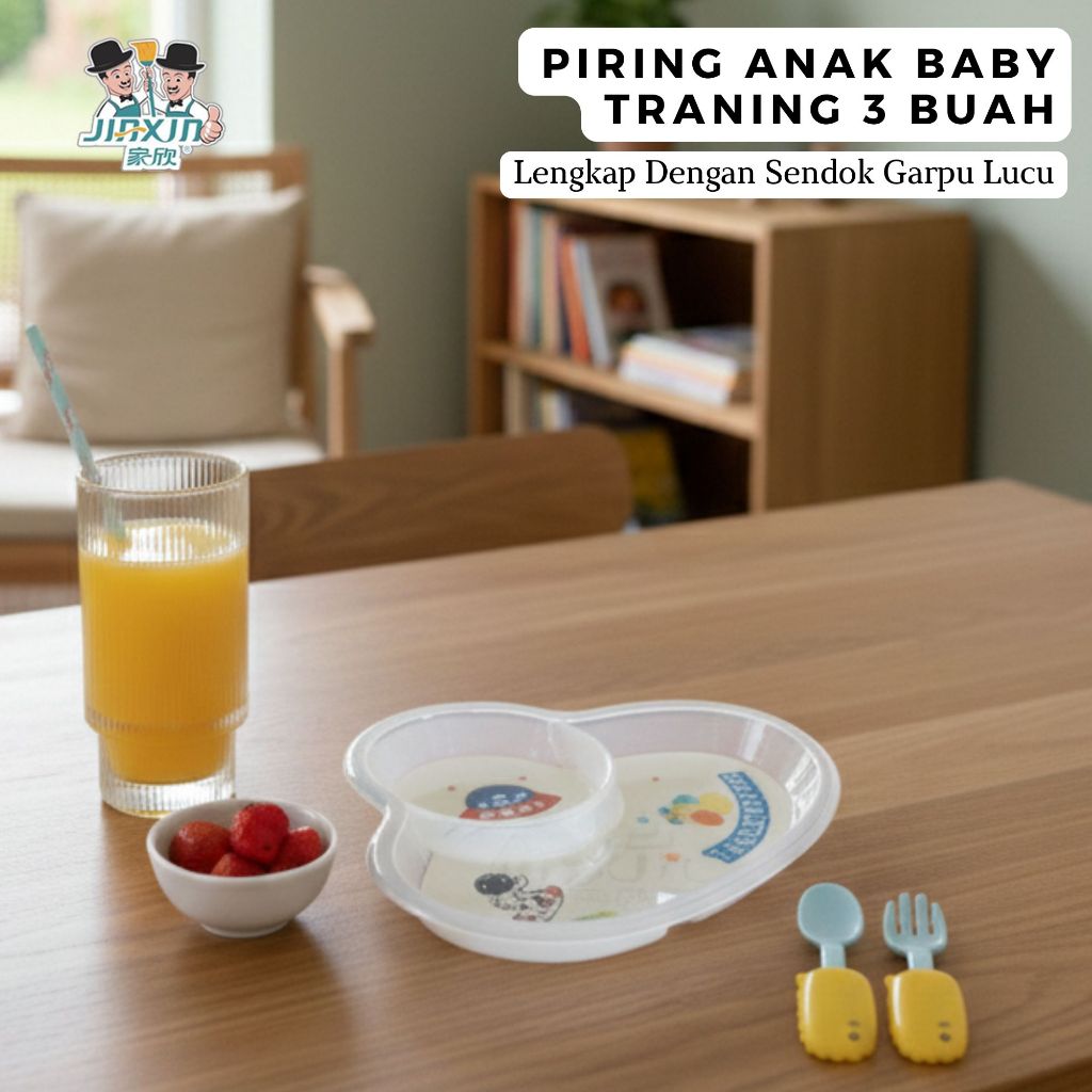 Piring Plastik Makan Meja Anak Bayi Bahan Acrylic Melamin Murah Tebal Satu Set Original - JIAXIN