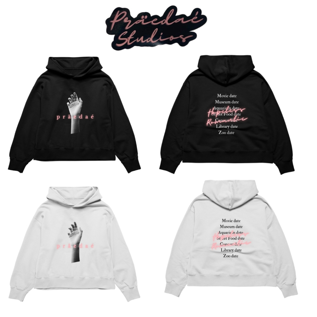 PRAEDAE Valentines Hopeless Romantic - Black Hoodie and broken white