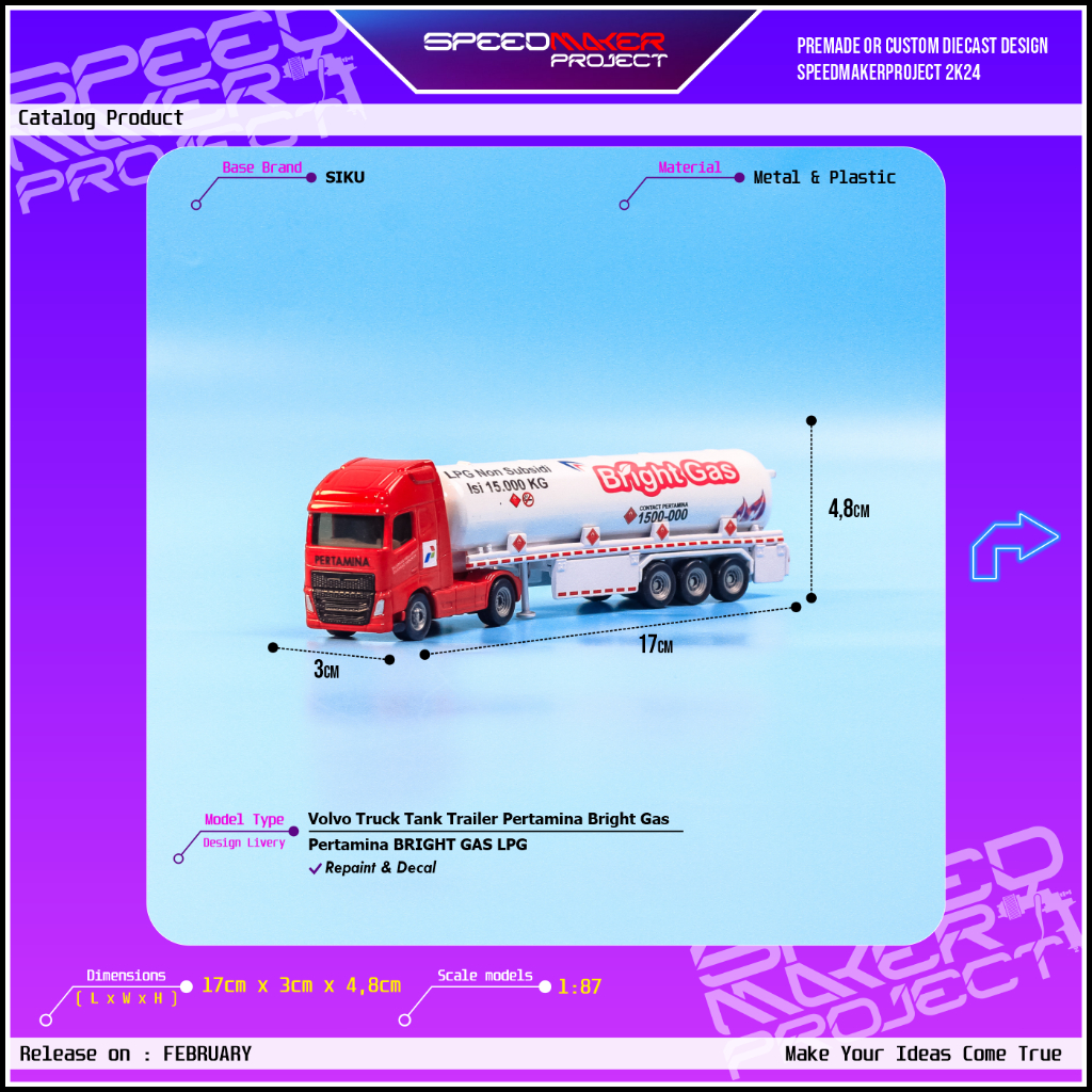 SIKU Custom - Volvo Truck Tangki Trailer Pertamina Bright Gas LPG Diecast Truk Tanki 1:87