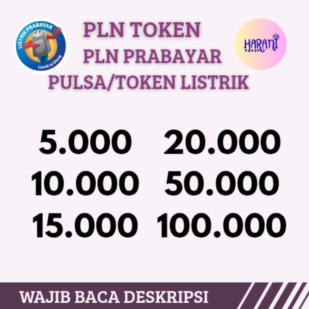 PLN TOKEN 100RIBU | TOKEN LISTRIK 100.000 | PULSA LISTRIK 100K | NOMINAL 100