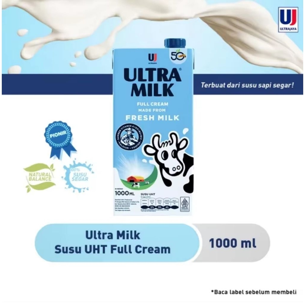 Ultra Milk Susu UHT Full Cream 1000ml/1 Liter 1 karton Isi 12 Pcs