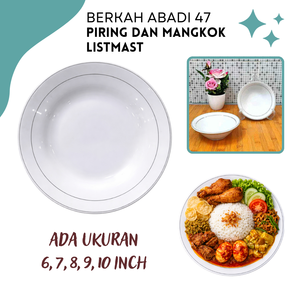 1lusin Piring Mangkok Keramik Listmast Sunbird 6,7,9,10 Inch Piring Garis Tepi Mangkok Makan Serbagu