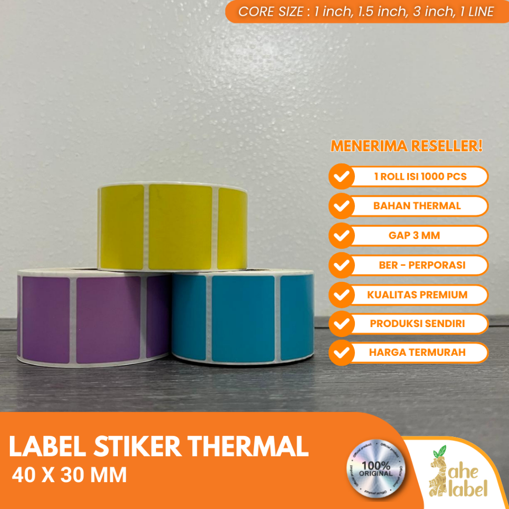 LABEL STIKER THERMAL 40X30 MM WARNA LABEL BARCODE THERMAL 40X30 MM 1 LINE ISI 1000 PCS