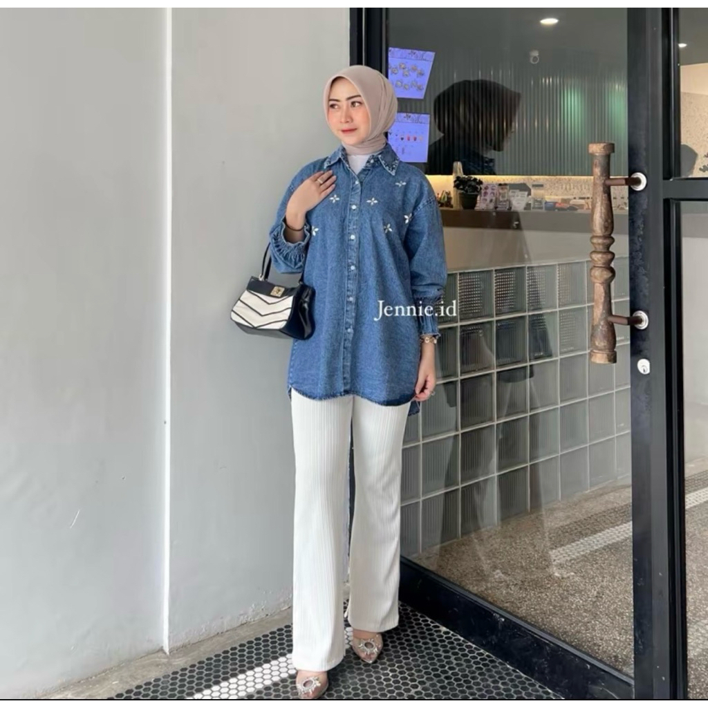 Kemeja Sophie Bahan soft jeans adem lembut nyaman atasan blouse wanita kekinian