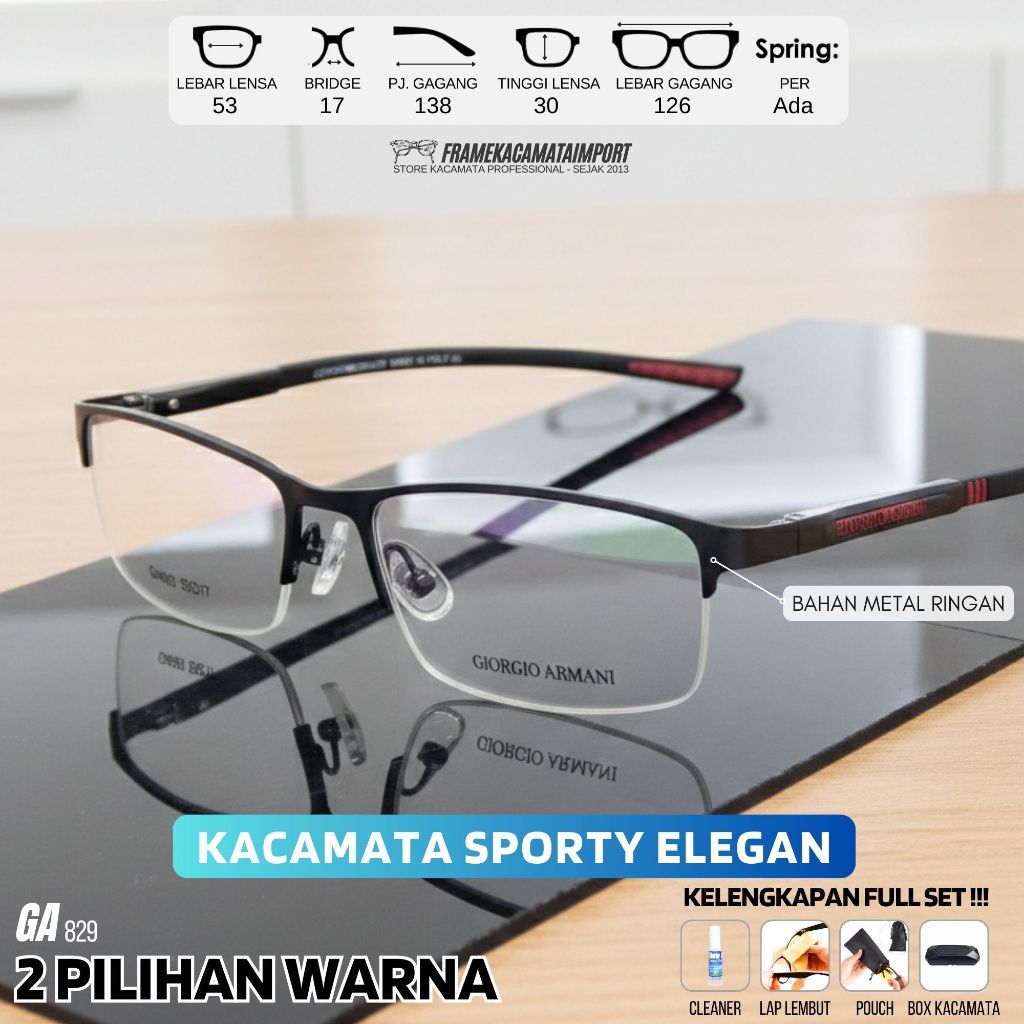 Frame Kacamata Minus Model Sporty Elegant Half Frame
