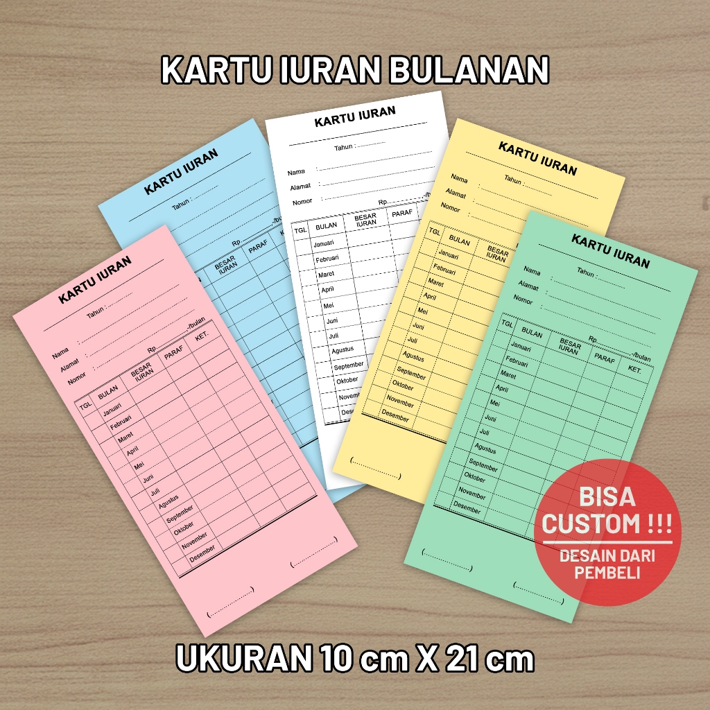 TeStudio - Kartu Iuran Bulanan Lingkungan Keamanan Perumahan Bisa CUSTOM - Kartu Kas RT RW Bulanan -