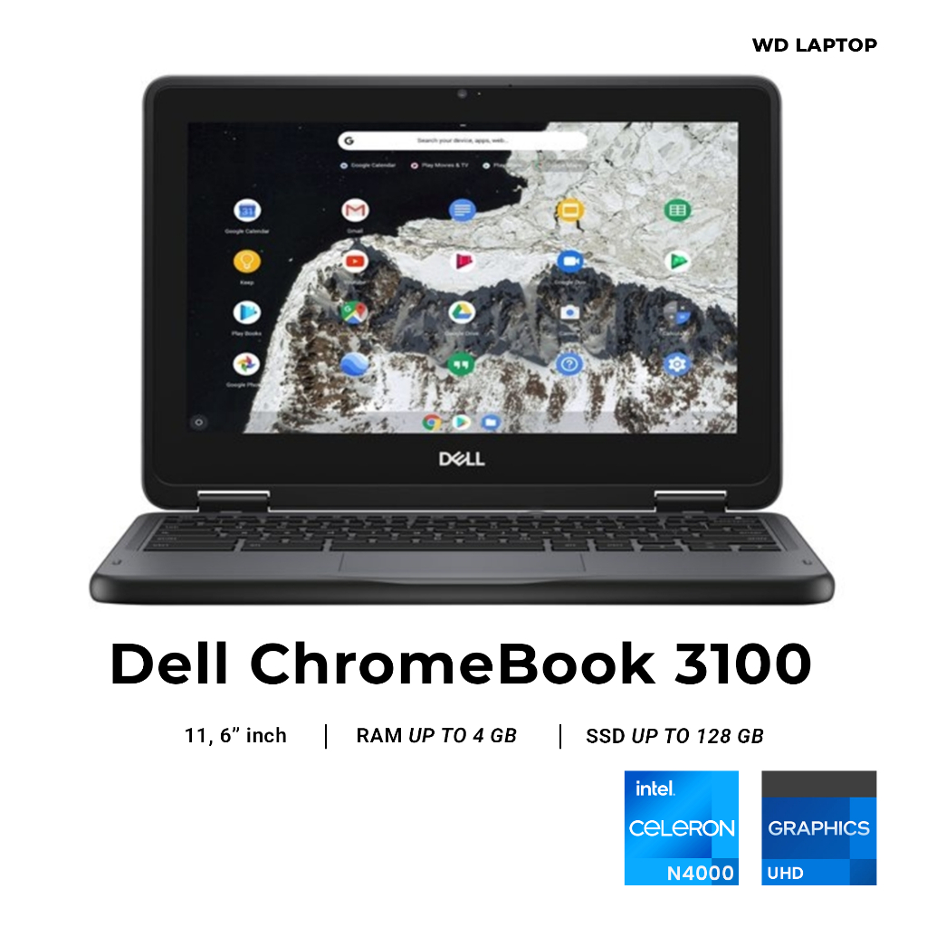 Dell Chromebook 3100 intel Celeron N4000 RAM 4 GB SSD 128 GB + FREE TAS & MOUSE WIRELESS