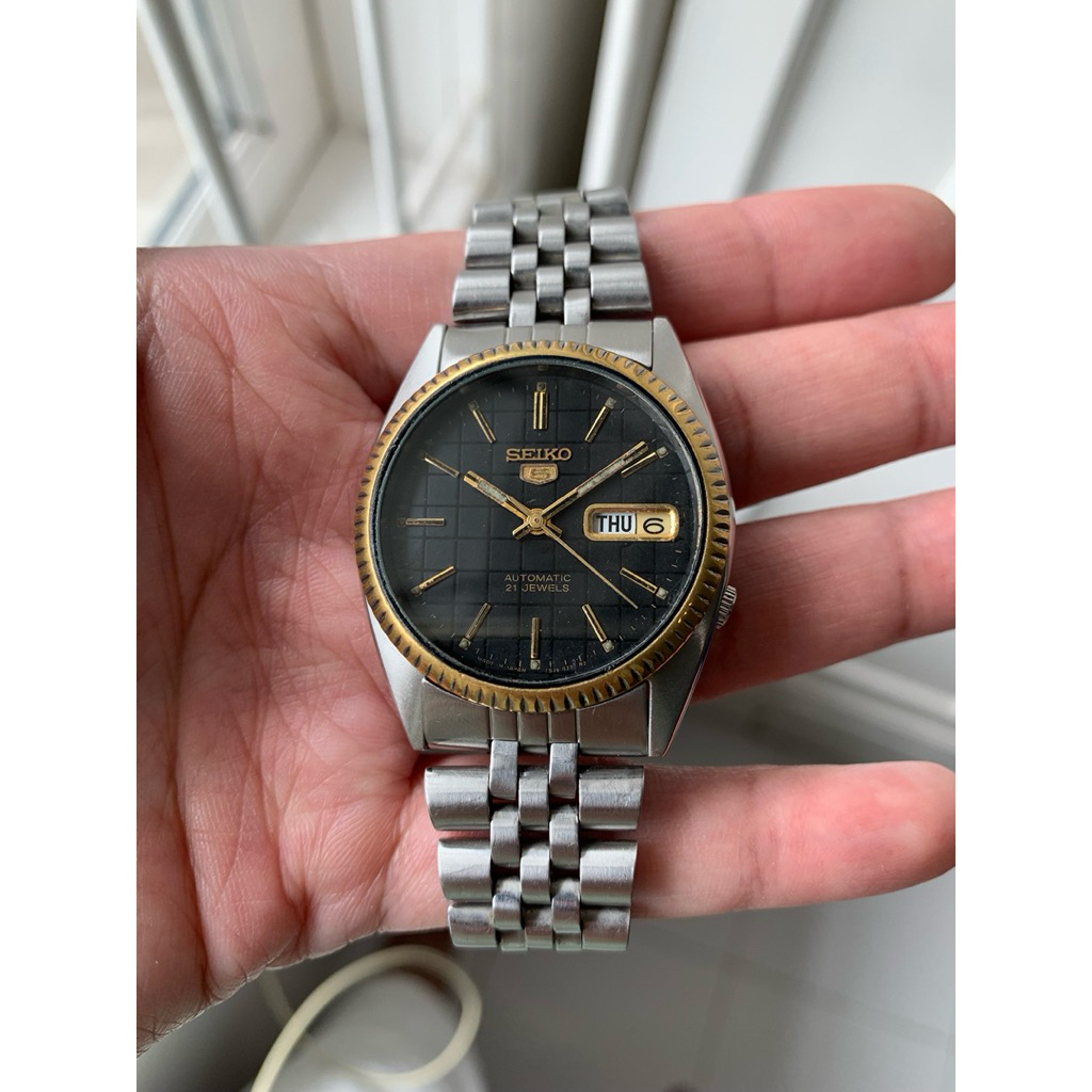 Seiko 5 SNXJ Fluted Bezel Jubilee bracellet automatic Ref 7S26-3040 full original kondisi istimewa, 