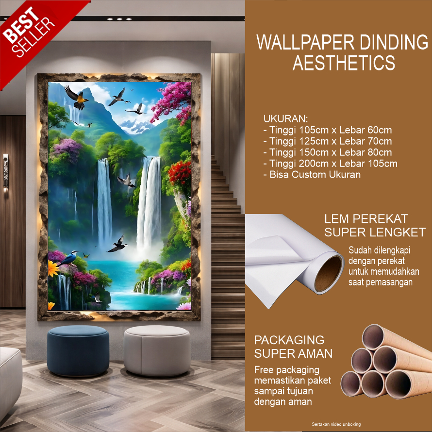 Wallpaper Stiker Dinding Costum 3D Gambar New Tema Pemandangan Alam Estetik