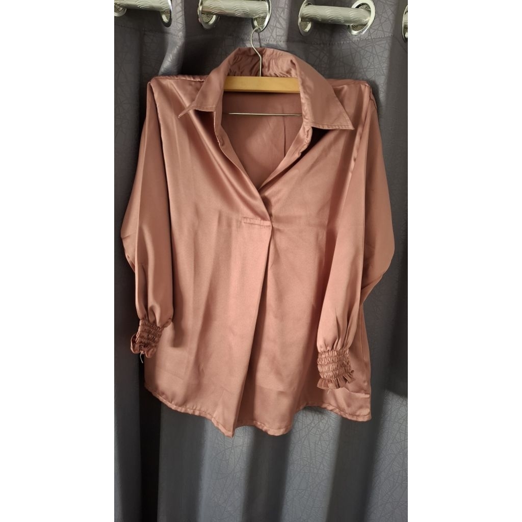 blouse satin premium lengan panjang kondangan kerja