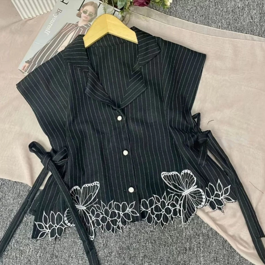 MARIPOSA VEST WANITA SEMIWOOL STRIPE / VEST BORDIR TALI PINGGANG OUTER