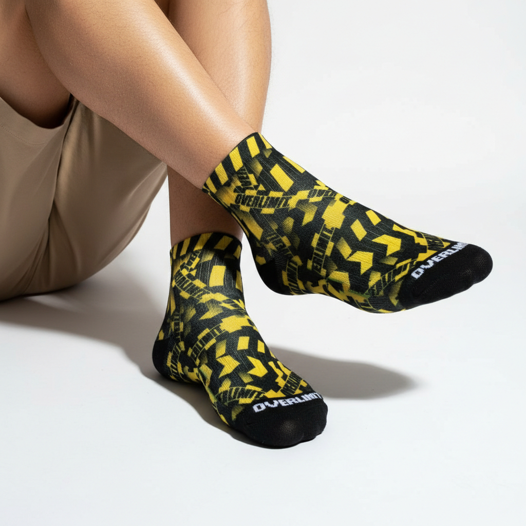 OVERLIMIT Police Line - Kaos Kaki Pendek Pria Wanita Tebal Motif Distro Kaoskaki Premium Print Sock 