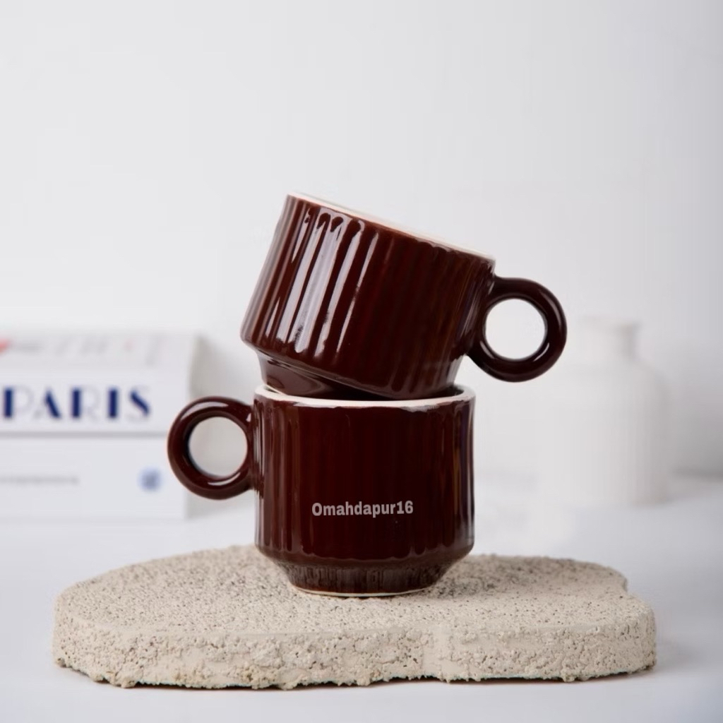 Mug Gelas Kopi Teh Estetik Minimalis White Line | Cangkir gelas estetik | Gelas Kopi Teh Mug