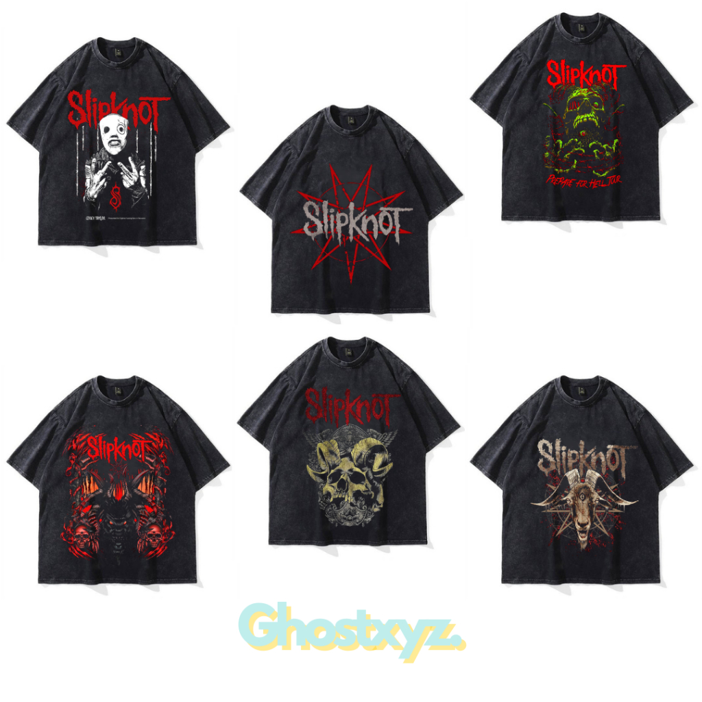 Ghostxyz T-Shirt Slipknot Wash Oversize Vintage Tee Baju Kaos
