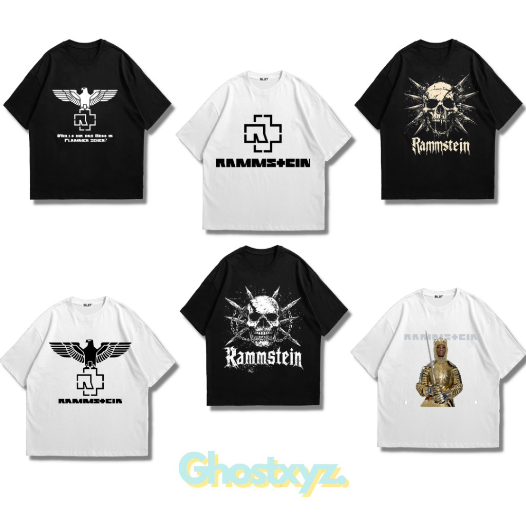 Ghostxyz T-Shirt Rammstein Black White Oversize Vintage Tee Baju Kaos