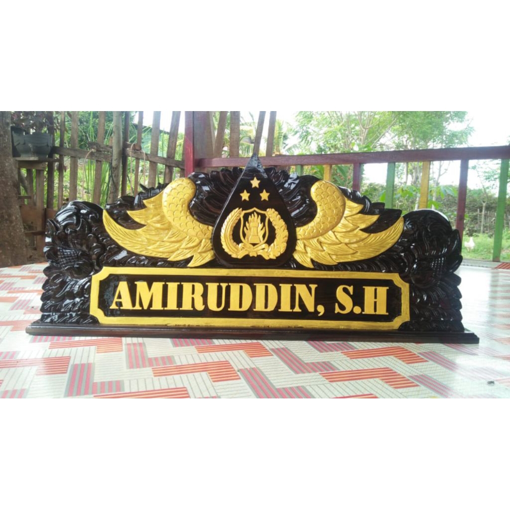 Papan Nama Meja Ukir kayu Hitam Ebony