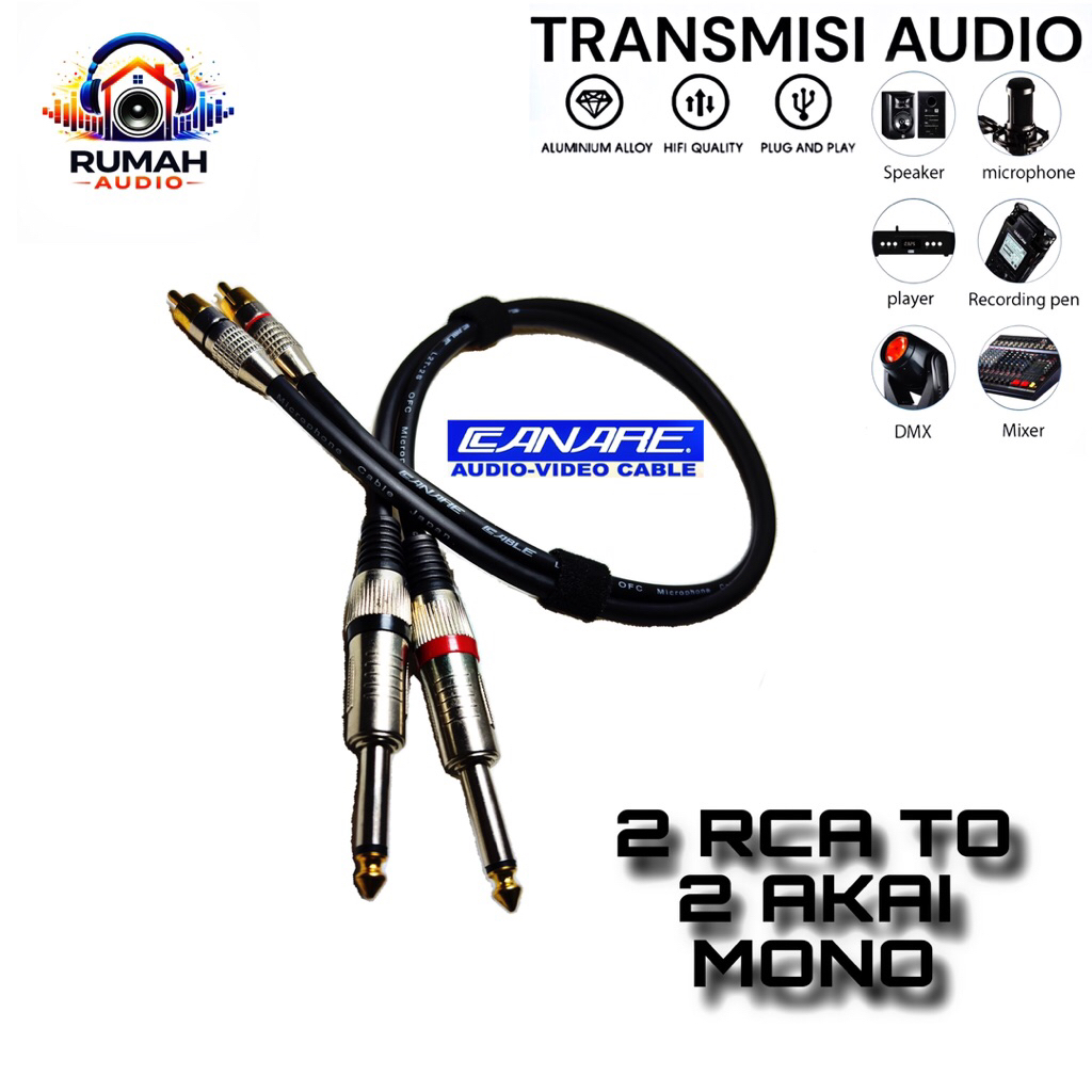 STANDAR JAPAN - Kabel Audio Profesional Sepasang RCA to 2 Jack Akai Mono Panjang (50cm-15m) - Suara 