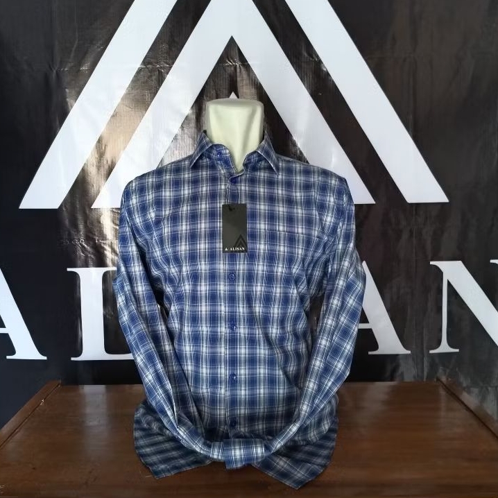 Alisan Kemeja Lengan Panjang Slimfit Motif Kotak dan Salur