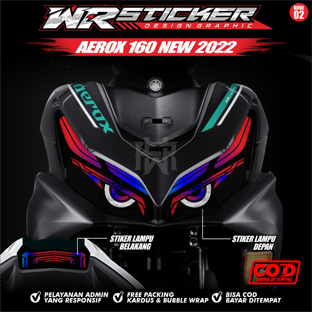 Sticker Lampu Aerox 160 New Stiker Variasi Lampu Alis Motor Aerox New 2022 WR 02