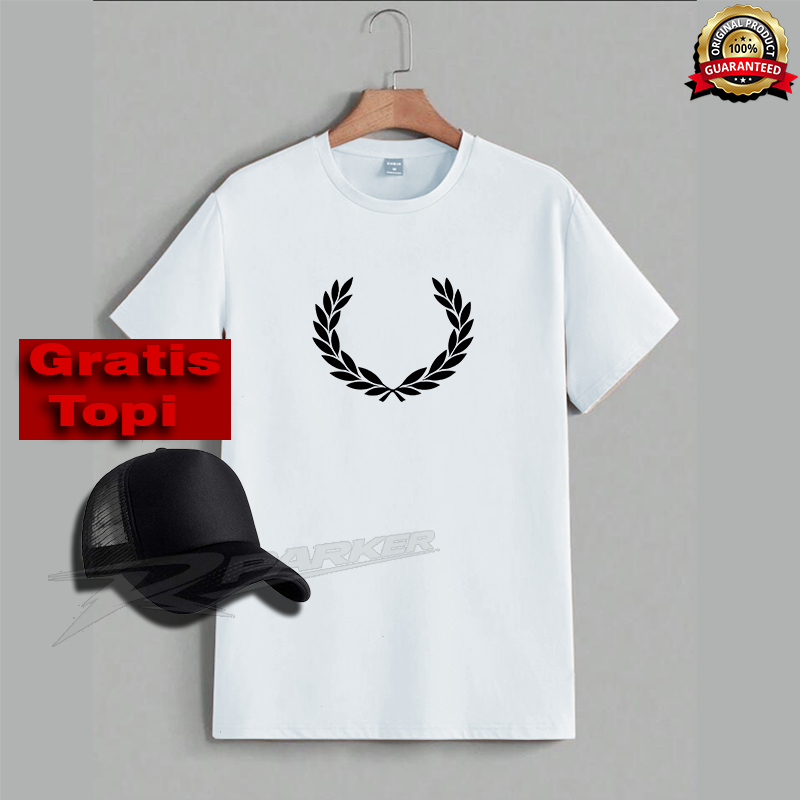 Fred Perry Bonus Topi Flock Laurel Wreath T-Shirt (M2669-100) Original / Kualitas Baik