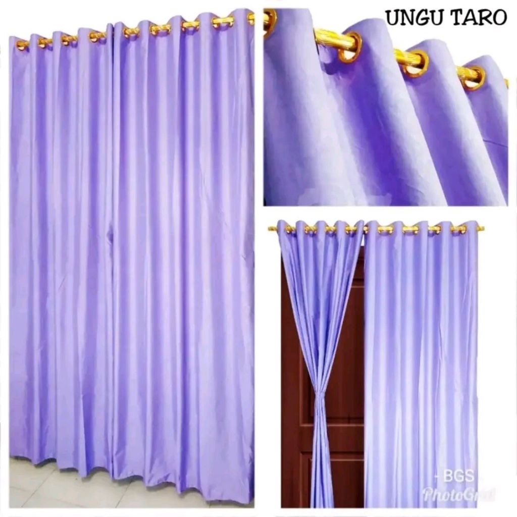 Gorden motif polos embos ungu muda smokering 10 ring L 120 cm X P 220 cm untuk jendela dan pintu
