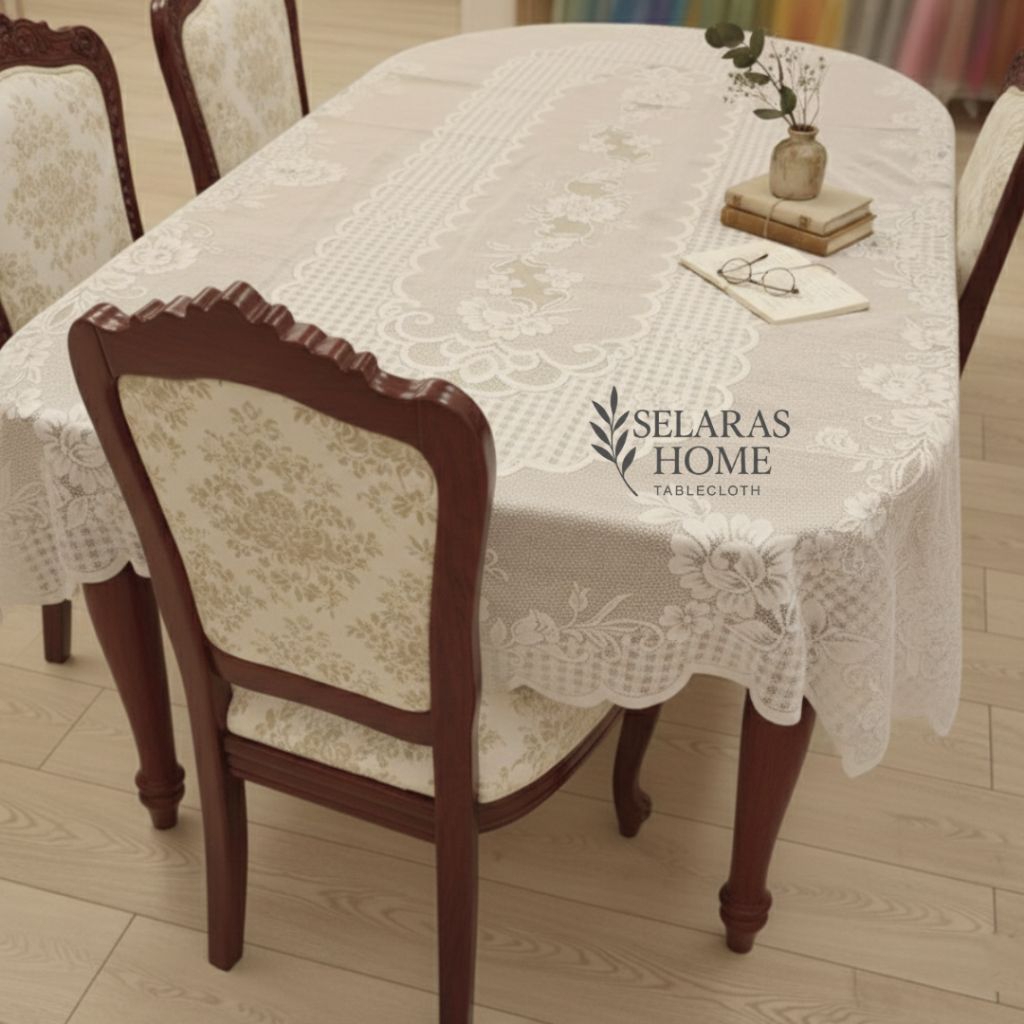 COD TAPLAK MEJA MAKAN 6 KURSI OVAL 150X230CM BAHAN KAIN POLYESTER