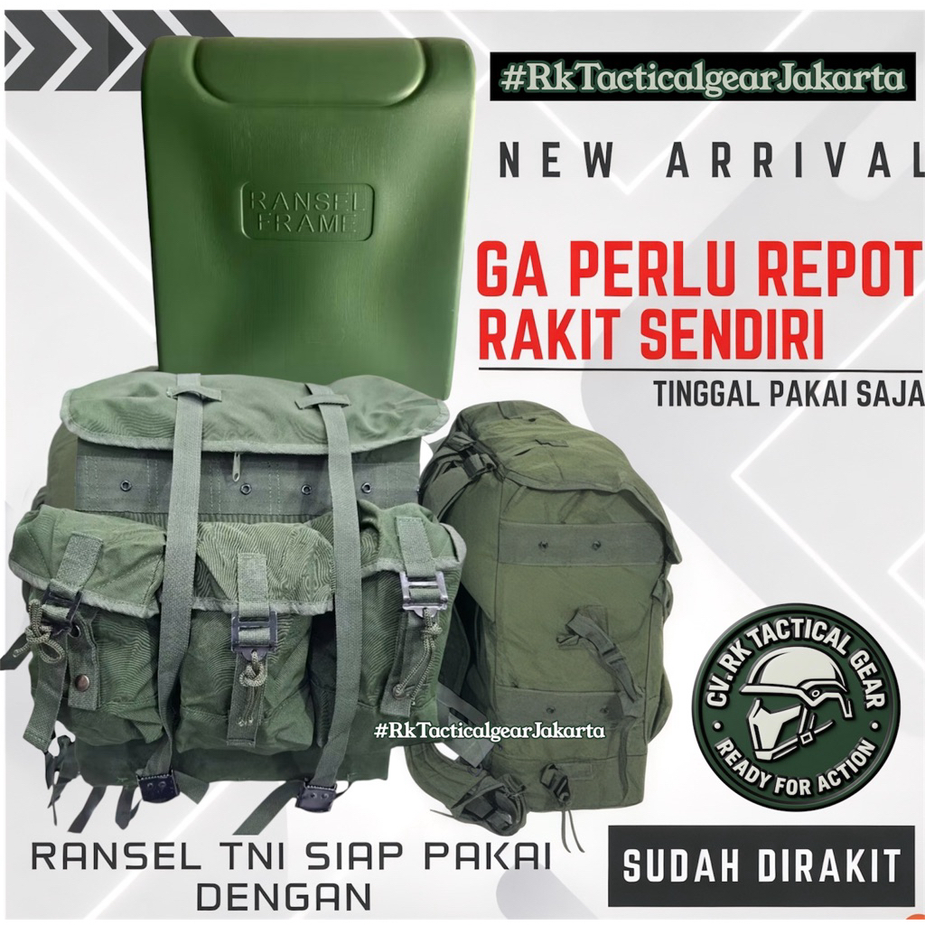 Tas Ransel Korea Model jatah TNI AD AU AL + FRAME RANSEL Army Style Multi Pocket Casual Backpack + F